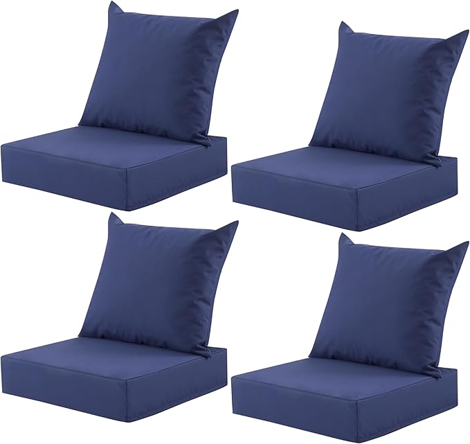 Outdoor Deep Seat Cushion Set, 24x24 Inch, Navy Blue, Set of 4 | Water-Resistant, Fade-Resistant, Removable Cover, For Patio Chair & Sofa&Furniture