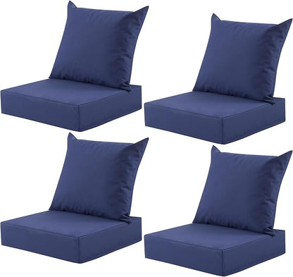 Outdoor Deep Seat Cushion Set, 24x24 Inch, Navy Blue, Set of 4 | Water-Resistant, Fade-Resistant, Removable Cover, For Patio Chair & Sofa&Furniture
