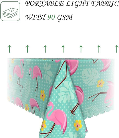 52x70 Inch Summer Pink Flamingo Tablecloth Retro Polka Dot Hawaiian Tropical Palm Leaf Green Table Cloth Waterproof Stain Resistant Table Cover for Dining Beach Pool Party Kitchen Home Decor