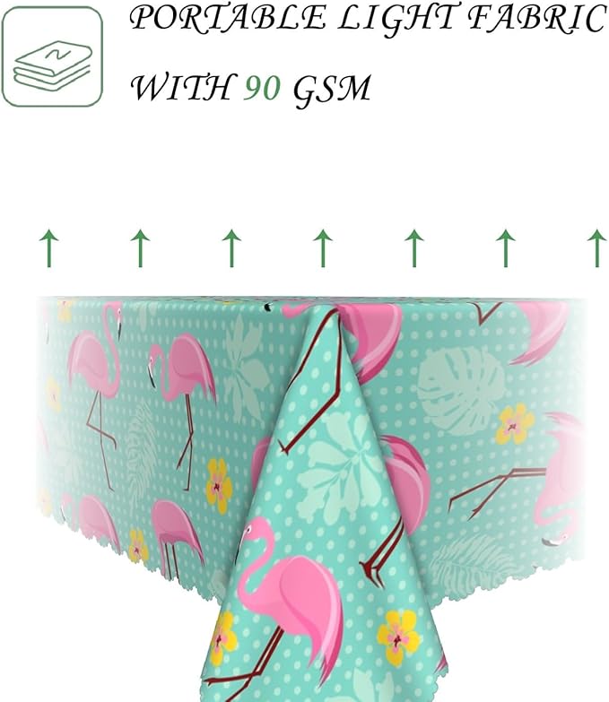 54x78 Inch Summer Pink Flamingo Tablecloth Retro Polka Dot Hawaiian Tropical Palm Leaf Green Table Cloth Waterproof Stain Resistant Table Cover for Dining Beach Pool Party Kitchen Home Decor