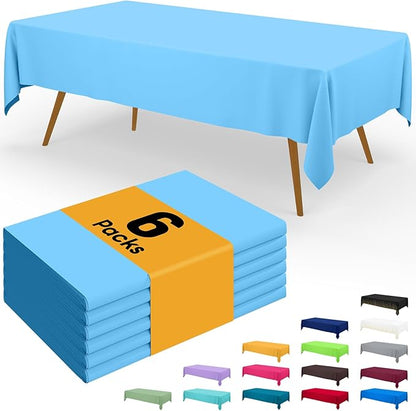 Smiry Disposable Table Cloth - 6 Pack, 54 x 108 Inch Waterproof Rectangle Tablecloths for Parties, Decorative Plastic Table Cover, Leakproof & Sturdy, Light Blue