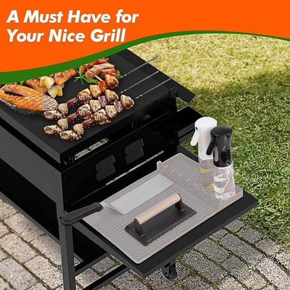 3 in 1 Grill Side Shelf Mat,Silicone Large Non-slip Grill Tool Mat for Blackstone,Utensil Rest with Drip Pad for Flat Top Grill Accessories, Outdoor Grill Utensils Holder for BBQ,Gray