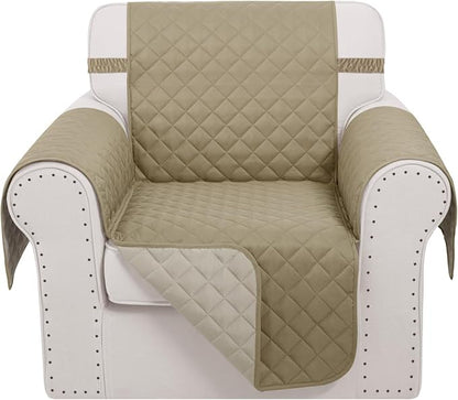 Reversible Recliner Chair Covers, 23" Chair, Camel/Beige | Chair Covers for Living Room with Elastic Straps, Water Repellent, Chair Protectors Covers for Dogs