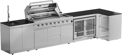 BBQ Outdoor Kitchen Island Grill Barbecue Modular Patio Kitchens Kits with Electric Rotisserie, Sink, fridge, and Burner for More than 15 People