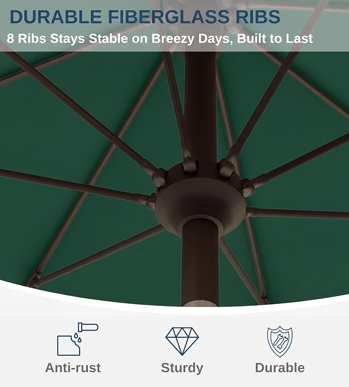 9FT Auto-Tilt Patio Umbrella|Outdoor Market Table Umbrella with 8 Fiberglass Ribs for Pool,Deck&Backyard