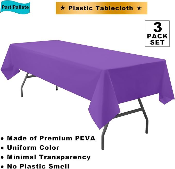 3-Pack Premium Plastic Violet Tablecloth Disposable 54" x 108" Rectangle Table Cover Party Pale Pastel Violet Table Cloths for Parties Birthday Wedding Engagement Bridal Shower Banquet