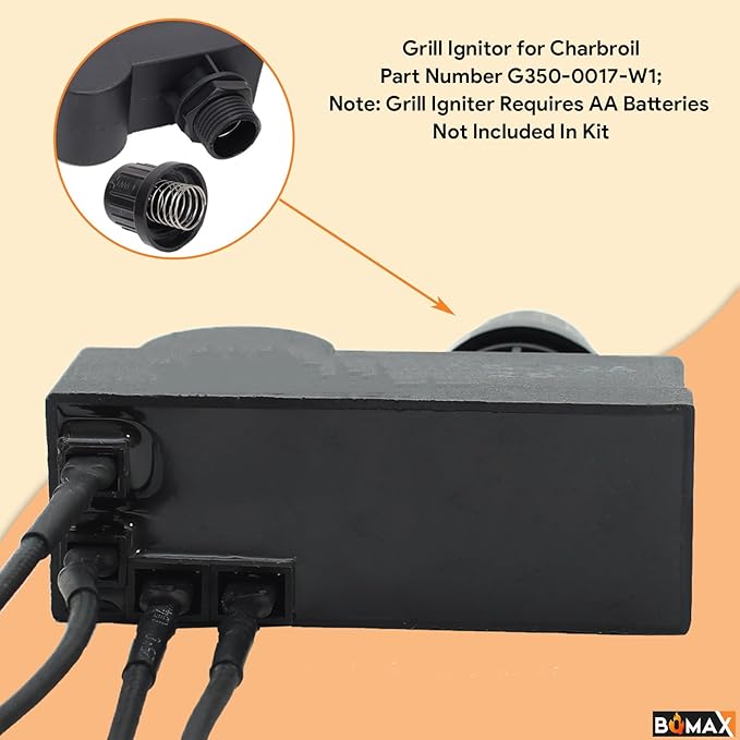 BQMAX G350-0017-W1 Ignition for Charbroil 2 Burner Grill Ignitor Replacement Kit, Electronic Ignition Module and Grill Igniters Button with Wires for Charbroil Surefire Ignition Systems, 2 Outlets