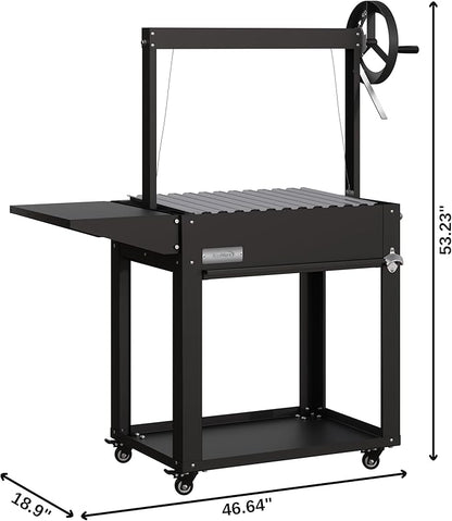 KoolMore 50 in. Charcoal Grill BBQ, Santa Maria Argentine Outdoor Grill with Interchangeable V Grates, Heavy Duty Barbecue Grilling Grill, Black