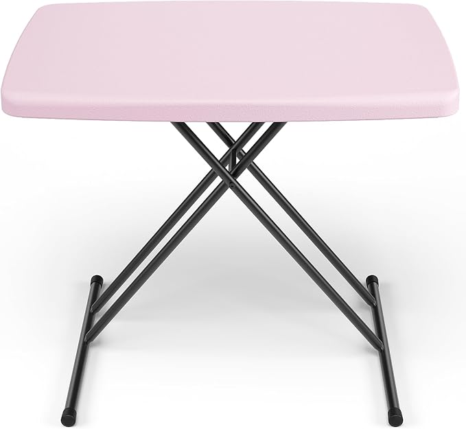 30in Folding Table, Portable Picnic Table with Adjustable Height, Foldable TV Tray Table & Laptop Desk for Small Spaces, Patio, Camping, BBQ, No Assembly Needed, Pink