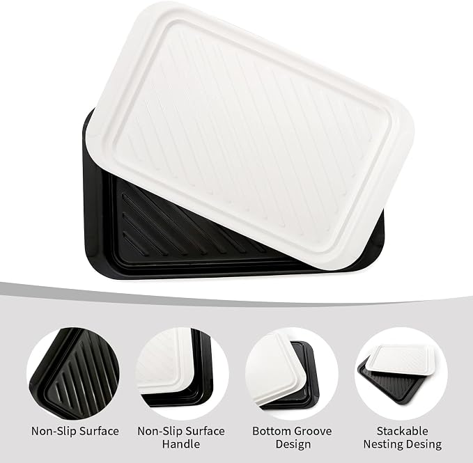 TP 17" x 10.5" Grilling Prep and Serve Trays, Set of 2, Black&White | Melamine BBQ Trays, Serving Platters for Meats, Raw and Cooked Food Separation, Grill Accessories, Break-resistant