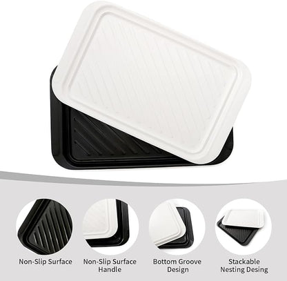 TP 17" x 10.5" Grilling Prep and Serve Trays, Set of 2, Black&White | Melamine BBQ Trays, Serving Platters for Meats, Raw and Cooked Food Separation, Grill Accessories, Break-resistant