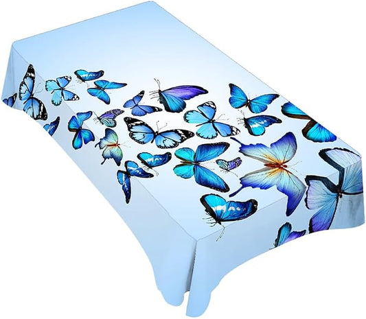TKS MITLAN Tablecloth Butterflies Table Cloth Rectangle Table 52 x 70 Inch Blue Flying Butterflies Kitchen Decorations for Home Dinner Party
