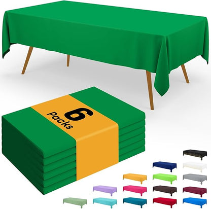 Smiry Disposable Table Cloth - 6 Pack, 54 x 78 Inch Waterproof Rectangle Tablecloths for Parties, Decorative Plastic Table Cover, Leakproof & Sturdy, Green