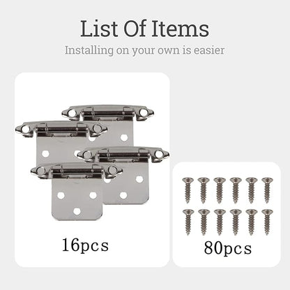 Self Closing Cabinet Hinges for Face Frame,Cabinet Hinges, Metal Hardware for Kitchen Cabinets and Doors (Nickel, 16Pack)