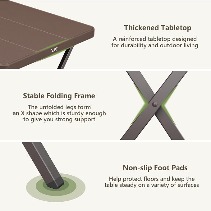 Folding Table 27 Inch, Portable No Assembly Outdoor Square Patio Table with 400 LBS Capacity, Heavy Duty Camping Picnic Card Table for Backyard, RV, Small Spaces