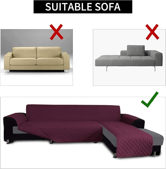 Easy-Going Reversible L-Shape Sectional Couch Cover, Small, Wine/Wine | Soft Sofa Slipcover For Dogs, Fits Left/Right Chaise Lounge Protector, Water Resistant Mat For Living Room