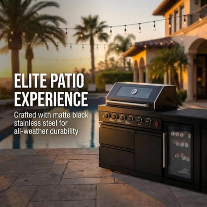104 Inch Island Gas Grill,4-Burner Stainless Steel Gas Outdoor Kitchen Bar Barbecue Island Grill,Wine Cooler Compact Refrigerator,Marble Countertops,Stainless steel Sink