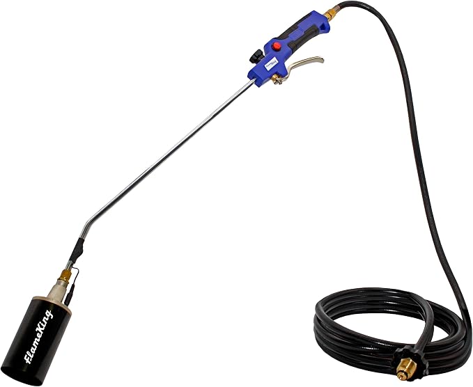 Flame King Propane Torch Kit Heavy Duty Weed Burner, 340,000 BTU with Battery Operated Igniter (Self Igniting), with 10-Ft Hose Regulator Assembly