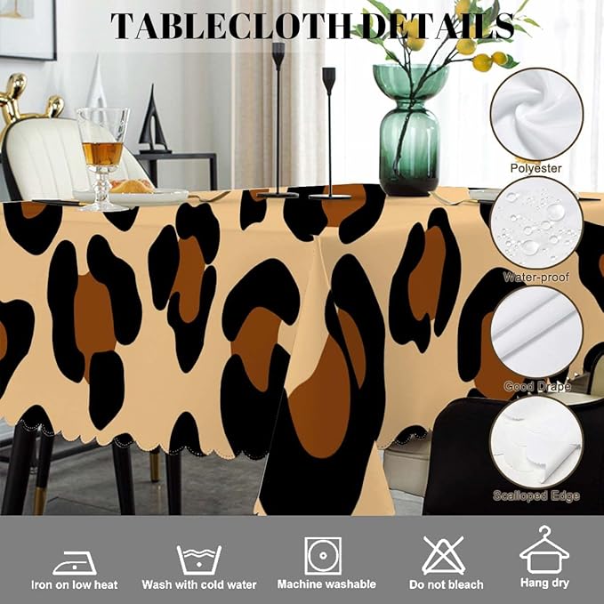 Swono Tablecloth Leopard, African Cheetah Skin Leopard Print Table Cloth for Kitchen Dining Tabletop Decoration Parties Weddings, 52 X 70 Inch Rectangle Brown Tablecloth