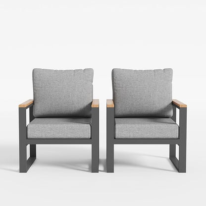 Sundale Outdoor 2 Pieces Patio Aluminum Armchairs, All-Weather Outdoor Furniture with 6” Olefin Cushion & Wide Armrest, Outdoor Chairs or Garden Deck Porch(Grey)