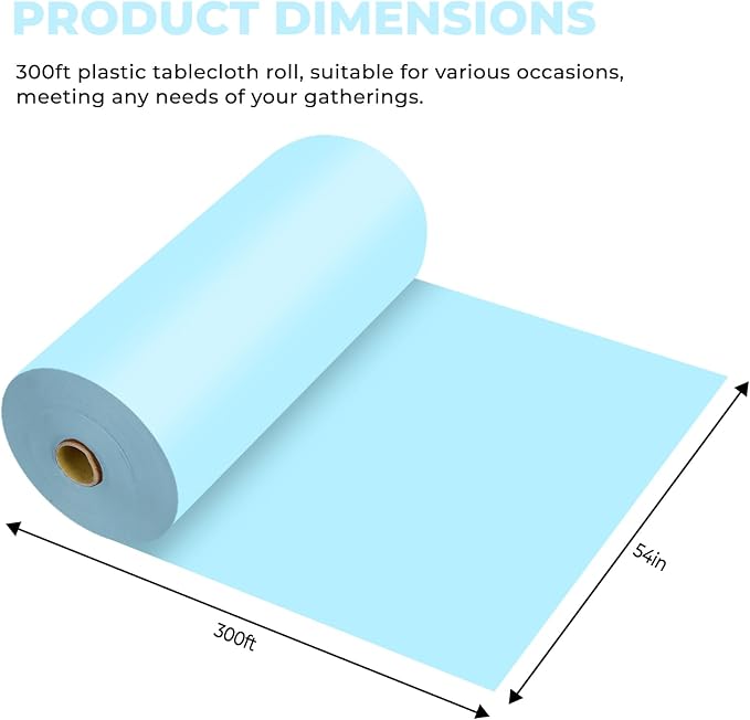 54 Inch X 300 Feet Plastic Table Cover Roll Premium Disposable Plastic Tablecloth for All Type/Shape Tables | Picnic, Party, Banquet, Birthdays, Weddings (Light Blue, 54 Inch X 300 Feet)