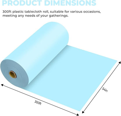 54 Inch X 300 Feet Plastic Table Cover Roll Premium Disposable Plastic Tablecloth for All Type/Shape Tables | Picnic, Party, Banquet, Birthdays, Weddings (Light Blue, 54 Inch X 300 Feet)