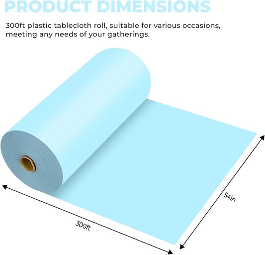 54 Inch X 300 Feet Plastic Table Cover Roll Premium Disposable Plastic Tablecloth for All Type/Shape Tables | Picnic, Party, Banquet, Birthdays, Weddings (Light Blue, 54 Inch X 300 Feet)