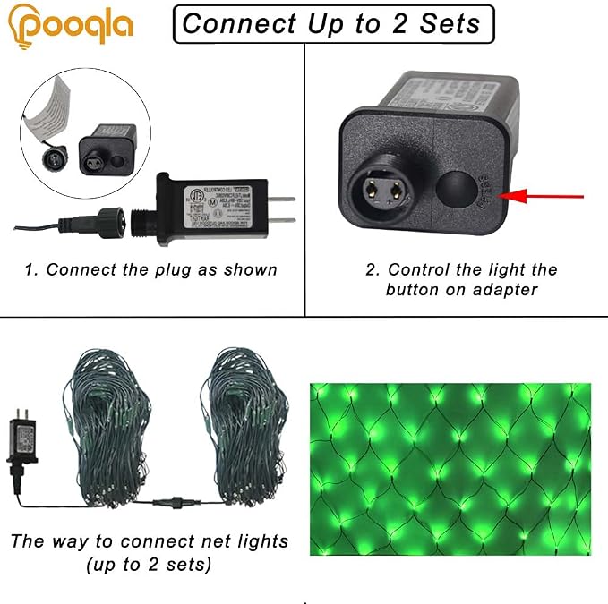 Pooqla 14.8x4.9 ft Net Lights, 300 LED Outdoor Green Halloween Lights with 8 Lighting Modes, Connectable Waterproof Mesh String Fairy Light for Bushes Tree Garden Christmas Decor | 300 LED Large Net Mesh Lights Plug in, 8 Modes Waterproof Connectable B...