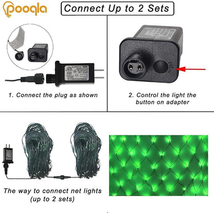 Pooqla 14.8x4.9 ft Net Lights, 300 LED Outdoor Green Halloween Lights with 8 Lighting Modes, Connectable Waterproof Mesh String Fairy Light for Bushes Tree Garden Christmas Decor | 300 LED Large Net Mesh Lights Plug in, 8 Modes Waterproof Connectable B...