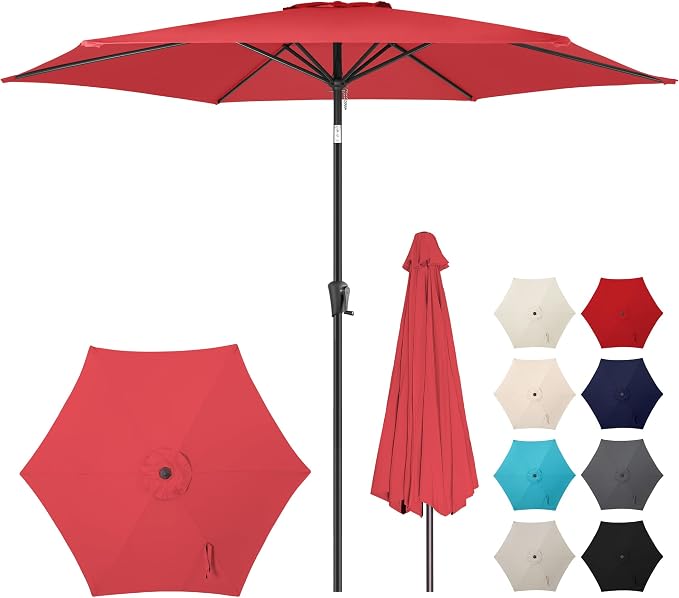 10 ft Patio Umbrella Outdoor with Push Button Tilt, Red | UV Protection, Waterproof, Large Porch Deck Umbrella for Pool, Table, Garden, Backyard, Provides Shade