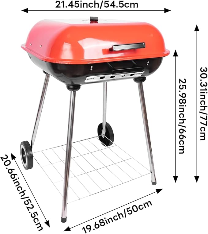 Charcoal Grills - 22 inch grill with wheer and handle, including lid and bbq net,suitable for camping, picnics, backyards and patios (Hamburger grill)