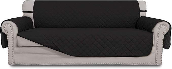 Easy-Going 4 Seater Sofa Slipcover Reversible Sofa Cover Water Resistant Couch Cover with Foam Sticks Elastic Straps Furniture Protector for Pets Children Dog Cat (XX-Large, Black/Black) | XX-Large Sofa, Washable Slipcover For Dogs, Water Resistant Mat...