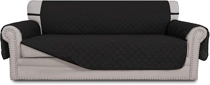 Easy-Going 4 Seater Sofa Slipcover Reversible Sofa Cover Water Resistant Couch Cover with Foam Sticks Elastic Straps Furniture Protector for Pets Children Dog Cat (XX-Large, Black/Black) | XX-Large Sofa, Washable Slipcover For Dogs, Water Resistant Mat...