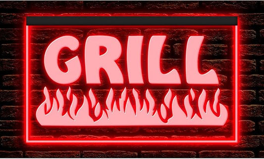 110032 Fire Grill Bar Restaurant BBQ Steakhouse Open Display LED Light Neon Sign (21.5" X 12", Red)