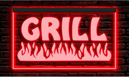 110032 Fire Grill Bar Restaurant BBQ Steakhouse Open Display LED Light Neon Sign (16" X 12", Red)