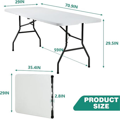 PayLessHere | 6FT Folding Table | White | Portable Plastic Table | with Carry Handle | Waterproof & Foldable Table Design | Steel Frame with Lock | for Events, Camping, Indoor & Outdoor Use
