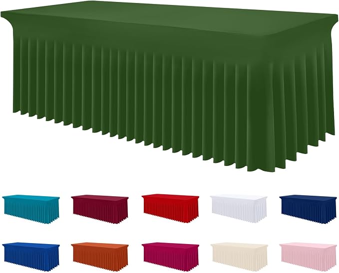 Smiry Spandex Elastic Fitted Table Cloth Skirt for 4FT Rectangle Table | Stretch Washable Table Cloth, Banquet Table Cover for Wedding, Party, Indoor & Trade Shows, (Olive Green, 48Lx30Wx30H)