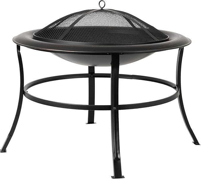 30" Outdoor Wood Burning Fire Pit, Round Steel Fire Bowl with Spark Screen, Log Grate, Lift Tool, for Patio, Backyard, Camping, Bonfire