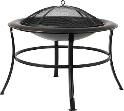 30" Outdoor Wood Burning Fire Pit, Round Steel Fire Bowl with Spark Screen, Log Grate, Lift Tool, for Patio, Backyard, Camping, Bonfire