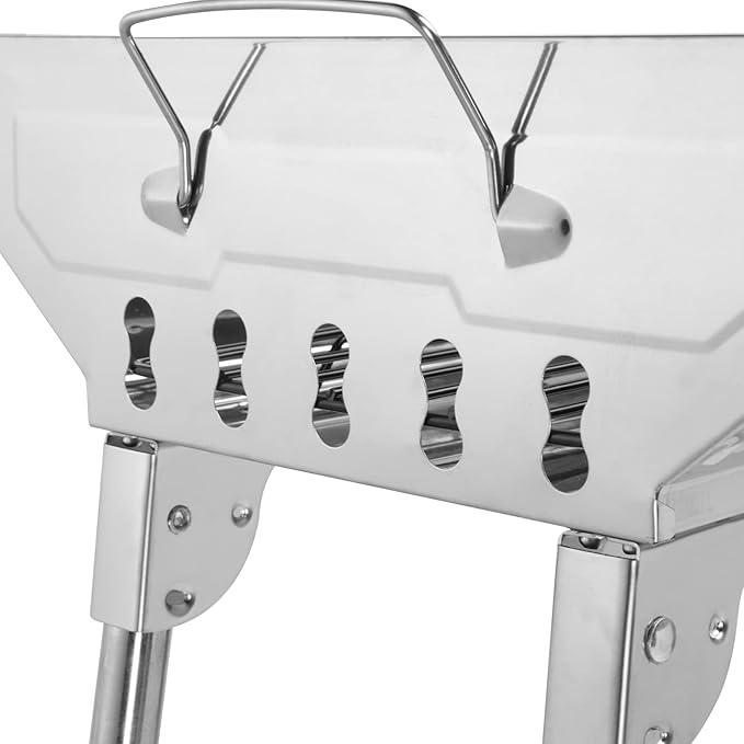 Portable Charcoal Grill, Stainless Steel BBQ Grill, 6.28 lbs, Multiple Grill Nets, Easy to Install with Anti-Scalding Handle for Camping, Picnics, Tailgating, 27.95 x 12.99 x 27.56''