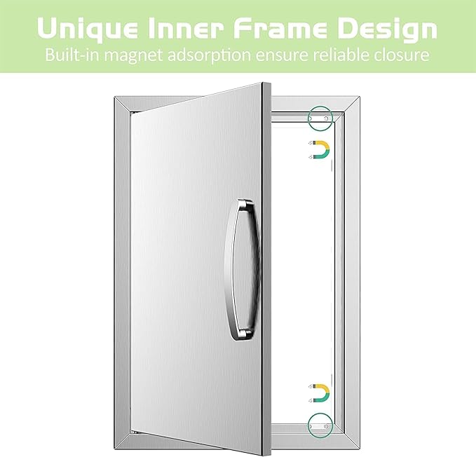 Outdoor Kitchen Single Door BBQ Access 17'' Wx24'' H Flush Mount Island Perfect for Grilling Station and Island, Silver