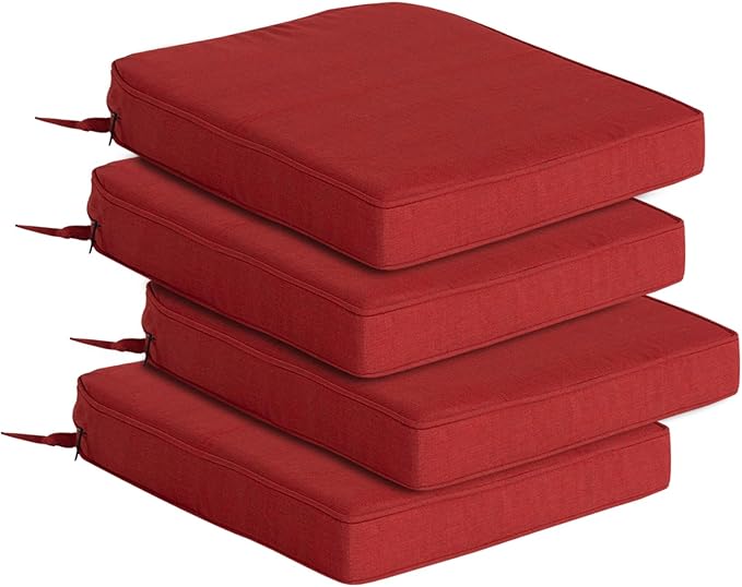 Goodgoods 19.5 x 20 Outdoor Chair Cushions Set of 4, Fade-Resistant & Water-Resistant Patio Seat Cushion Pads with Ties, 30D High-Resilience Foam for Dining Room Kitchen Chairs, Chili