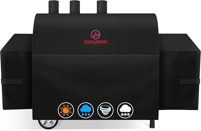 Comnova Grill Cover for Char Griller Dual Fuel - 600D Offset Smoker Cover for Chargriller, Gas and Charcoal Grill Cover Fits Models 5050, 5650, CG30281224, CG30282825, CG30282925 with Side Fire Box