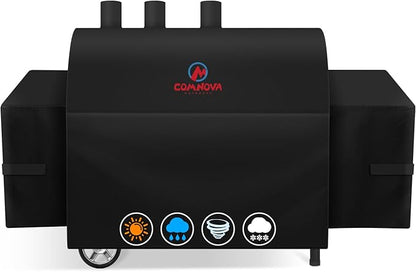 Comnova Grill Cover for Char Griller Dual Fuel - 600D Offset Smoker Cover for Chargriller, Gas and Charcoal Grill Cover Fits Models 5050, 5650, CG30281224, CG30282825, CG30282925 with Side Fire Box
