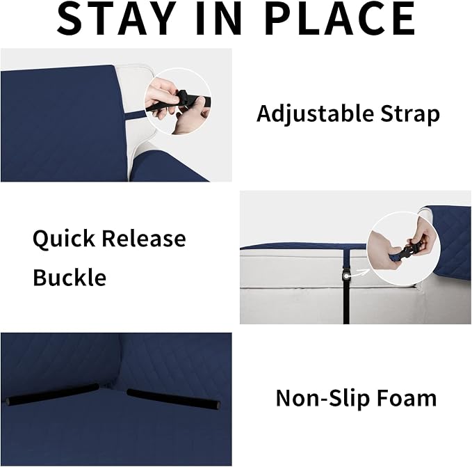 Easy-Going Reversible Couch Cover, Chaise Lounge, Navy/Navy | Machine Washable Slipcover For Dogs, Water Resistant Furniture Mat For Living Room, Non-Slip Sofa Cover, Pet Friendly