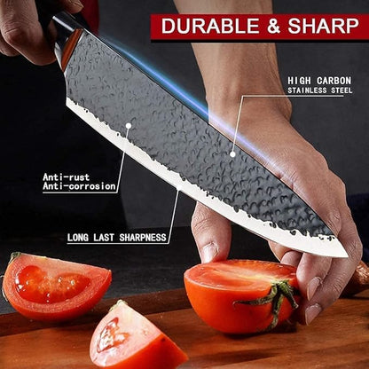 Numola 6 Pieces Black Professional Chef Knife Set, BBQ Meat Knives for Cooking, Forged Kitchen Knife with High Carbon Stainless Steel Cutlery Ergonomic Design Handle with Box for Couples Gift