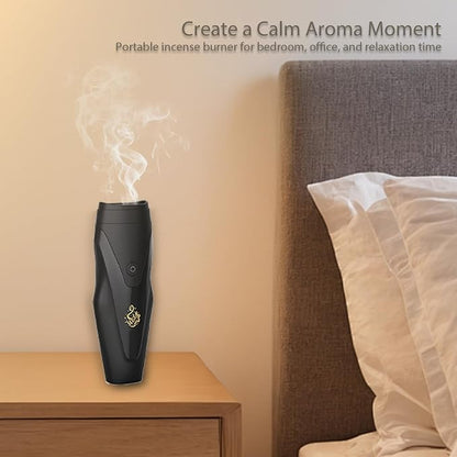 Rechargeable Arabian Electric Incense Burner, 2-in-1 Handheld Incense Comb, USB Electric Aroma Diffuser, Portable Fragrance Burner for Home, Travel, Muslim Ramadan Gift. (Black)