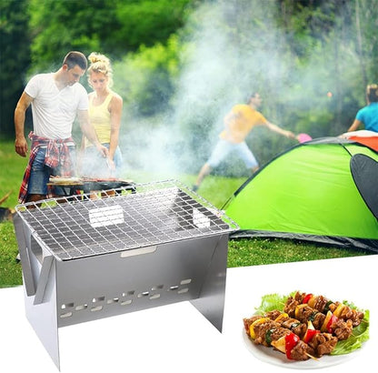 Portable Charcoal Grill Stainless Steel Outdoor Barbecue Grill for Camping BBQ Grills, Folding Campfire Grill with Carrying Bag for Picnic and Small Space BBQs,A-1