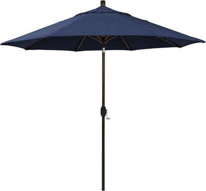 California Umbrella 12-Year-Non-Fading, 9Ft Premium Sunbrella Patio Umbrella, Hand-Crank, Button-Tilt, Bronze Frame, Navy Fabric