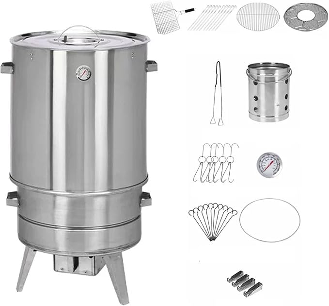 Charcoal Smoker Grill Smoked Grillers Barrel Large Capacity Portable 360° All Round Duck Roaster Stainless Steel Charcoal Roast Duck Oven for Party Backyard Patio Cooking(D)